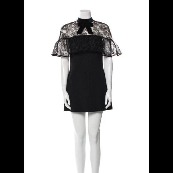 Stunning like new Self-Portrait lace mini dress with velvet bow. - Picture 1 of 8